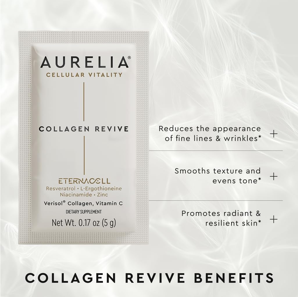 AURELIA Collagen Revive | Advanced Cellular Anti-Aging Supplement | Help Reduce Fine Lines & Wrinkles | with Zinc, Resveratrol, Niacinamide, Ergothioneine & Vitamin C