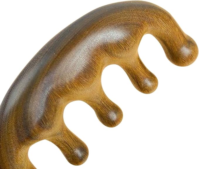 Massage Comb,100% Natural Handmade Pure wood Five-tooth meridians comb Scraping Multi-Functional Handheld Head Massage Tool,Hand Made Sandalwood Comb for Head Caring Relaxation Acupoint Massage