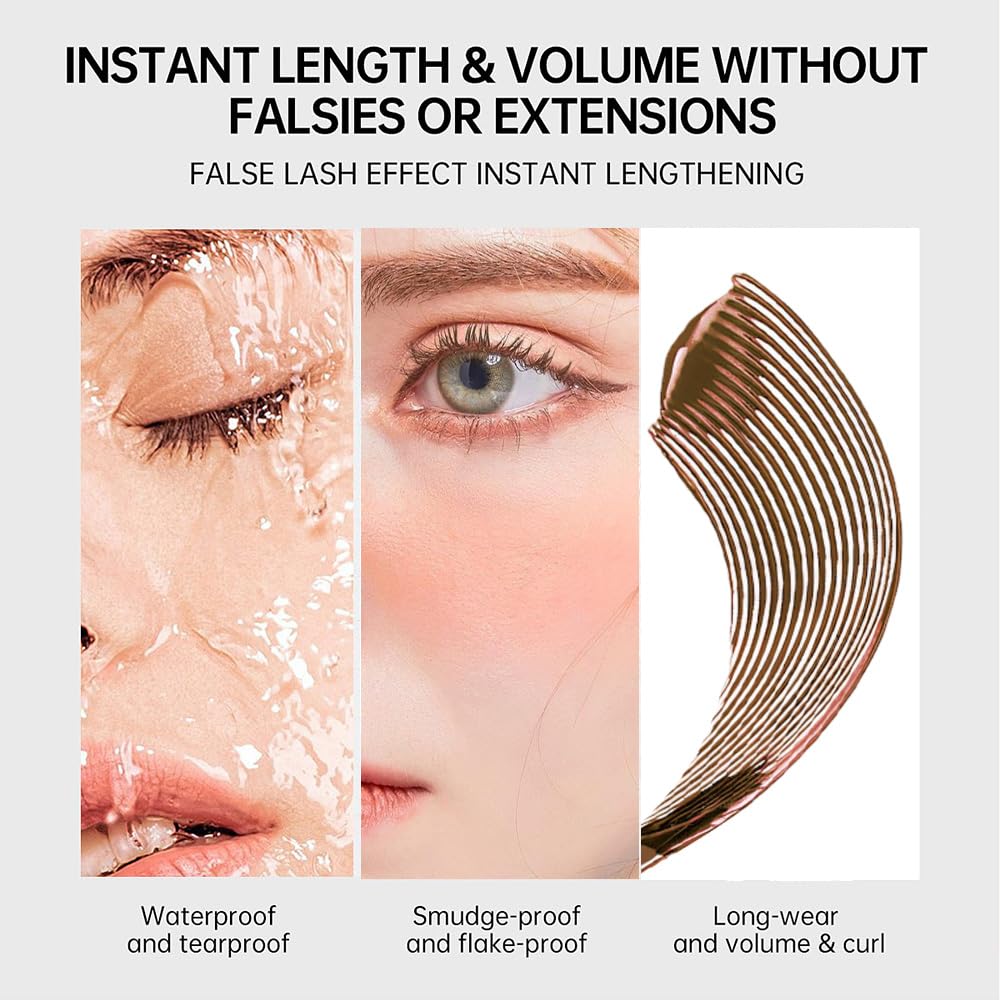 Colored Mascara for Eyelashes, Voluminous Colorful Mascara, Pink Purple Blue Green Red White Black Brown Lash Pack - Lengthening, Defining, Curling, Multiplying Formula (11#-Brown)