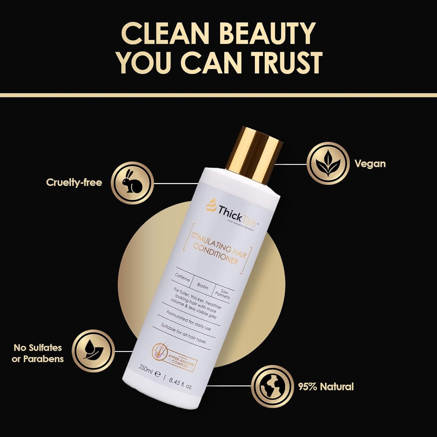 ThickTails Stimulating Hair Conditioner for Women | Biotin, Caffeine & Botanical Extracts | Sulphate-Free, Paraben-Free, Vegan | 8.45 fl oz