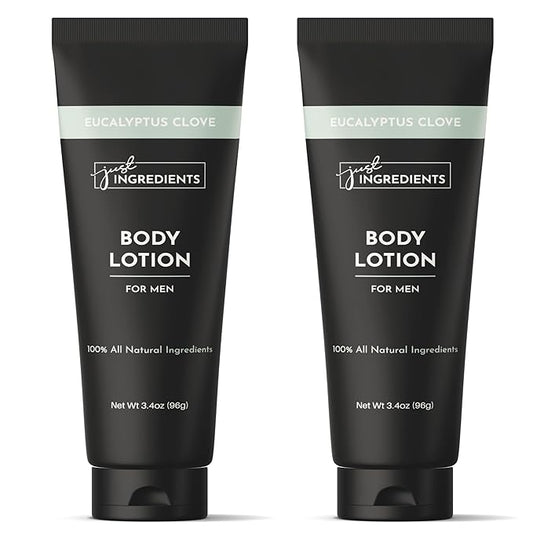 JUST INGREDIENTS Eucalyptus Clove Body Lotion | 3.4oz | 2 Pack | Hydrating Skin Care with Coconut, Essential Oils, and Jojoba | Nourishing Shea Butter Lotion for Daily Skincare