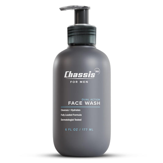 Chassis 360 Dual Action Face Wash - Hydrating & Oil Control Men's Face Wash with Niacinamide, Vitamin C & Hyaluronic Acid - Free From Phthalates, Parabens & Sulfates - Unscented Cleanser - 6 Fl Oz