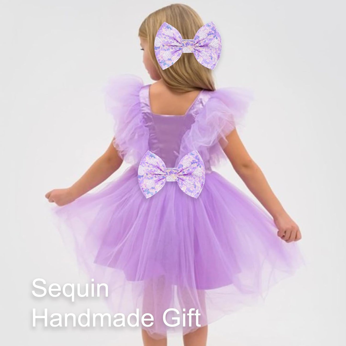 Large Big Sparkling 5 Inch Glitter Heart Hair Bows Clips Sequin Bow Alligator Clips Hair Accessories for Girls, Teens, Toddlers（Light Purple）