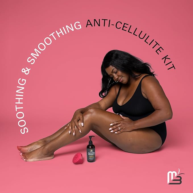 M3 Naturals Anti Cellulite Oil and Silicone Body Brush – Collagen and Stem Cell Skin Tightening Formula for Smoothing and Firming – 8 Fl Oz