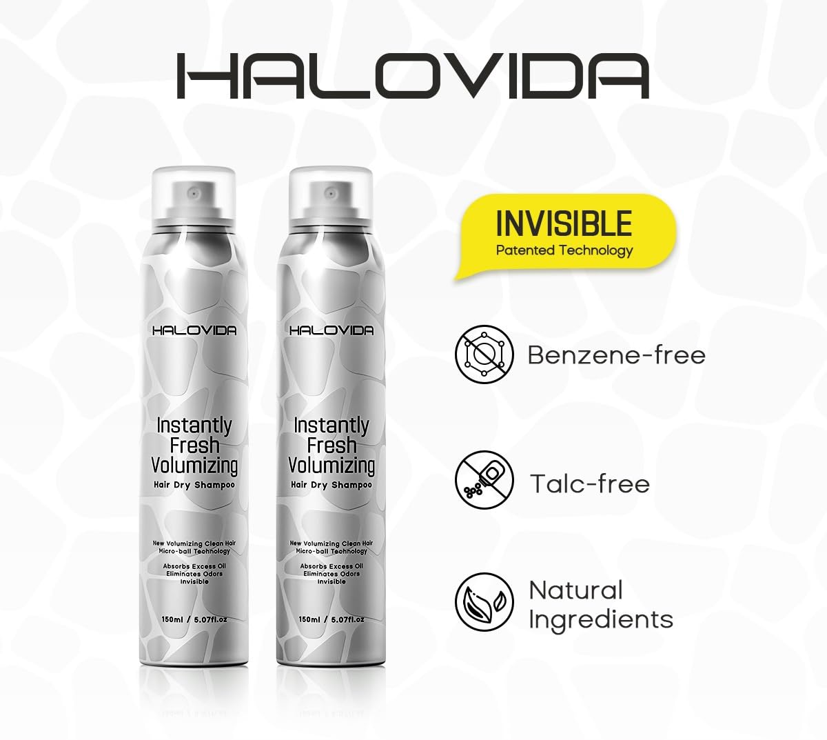HALOVIDA Instant Fresh Volumizing Invisible Dry Shampoo Travel Size 2.03 fl. oz (60ml) (HAIR DRY SHAMPOO 60ml) (2.03FL)