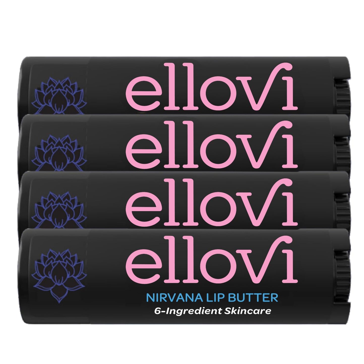 Ellovi Natural Lip Butter Lip Balm - Nirvana - Pure Enough to Eat - Made With Just 6 Vegan Ingredients - 100% Natural & Organic Moisturizing Lip Care for All Day Hydration (4-Pack)
