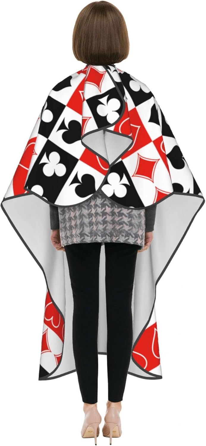 Professional Barber Cape Checkered Suits Hearts Diamonds Clubs Spades Poker Playing Cards Dyeing Salon Apron Large Long Hair Styling Cape Hair Cutting Gown Barber Aceessories, 55x66 Inch