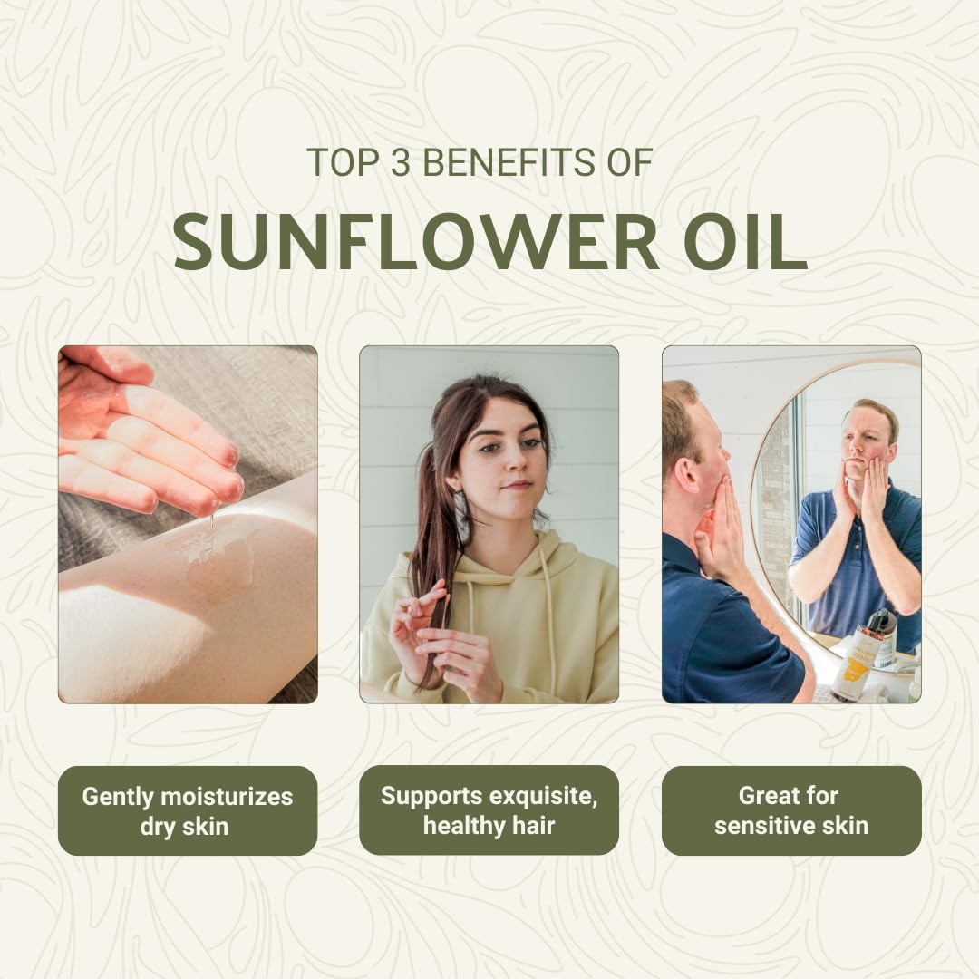 Sunflower Carrier Oil (32oz) - Direct from EIR Oils' Farmland in the Sunny Fields of Spain - 100% Pure Carrier Oil for Hair, Face, and Skin