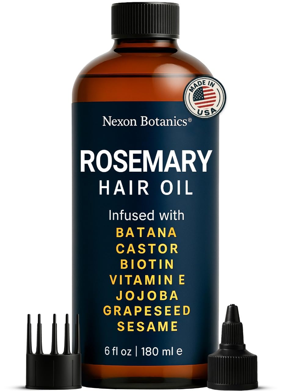 Rosemary Oil for Hair Growth 6 fl oz - Natural Scalp and Hair Oil with Batana, Castor, Biotin, Vitamin E, Grapeseed, Jojoba, Sesame - Aceite de Romero y Batana - Nexon Botanics