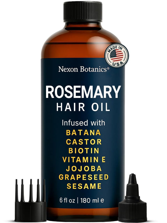 Rosemary Oil for Hair Growth 6 fl oz - Natural Scalp and Hair Oil with Batana, Castor, Biotin, Vitamin E, Grapeseed, Jojoba, Sesame - Aceite de Romero y Batana - Nexon Botanics