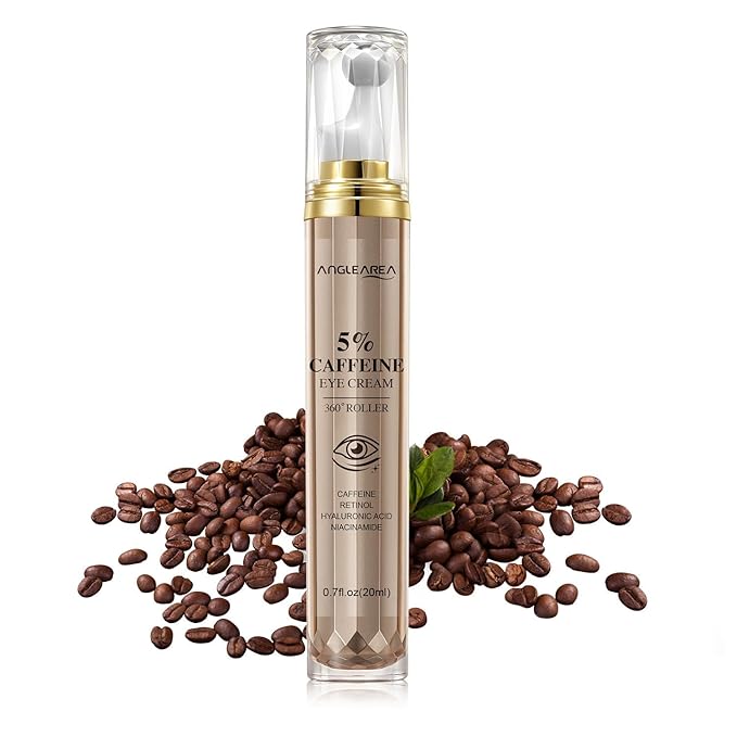 5% Caffeine Eye Serum with 360°Massage Ball for Puffiness, Fine Lines & Wrinkles - Anti-Aging, Hydrating Formula with Hyaluronic Acid, Niacinamide