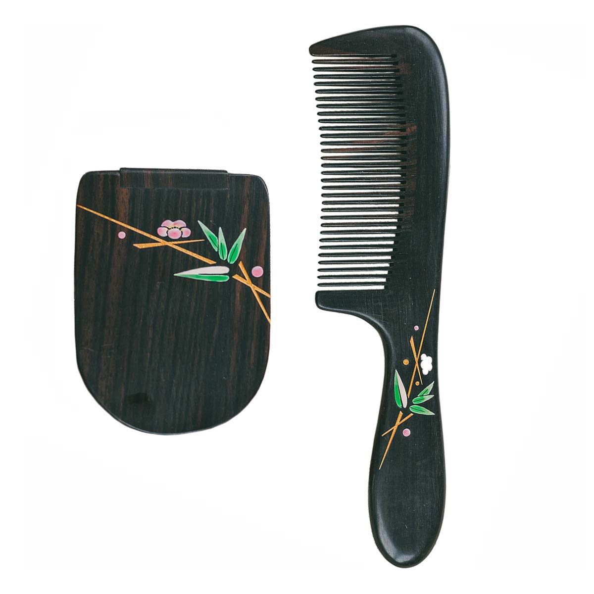 TAN MUJIANG Hair Comb + Dressing mirror Detangling Fine Tooth Wooden Hair Combs Black SandalWood Natural ood Comb for Women and Kids No Static