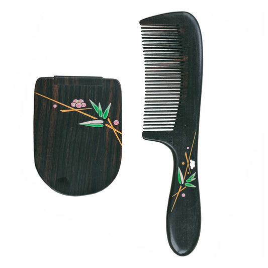TAN MUJIANG Hair Comb + Dressing mirror Detangling Fine Tooth Wooden Hair Combs Black SandalWood Natural ood Comb for Women and Kids No Static
