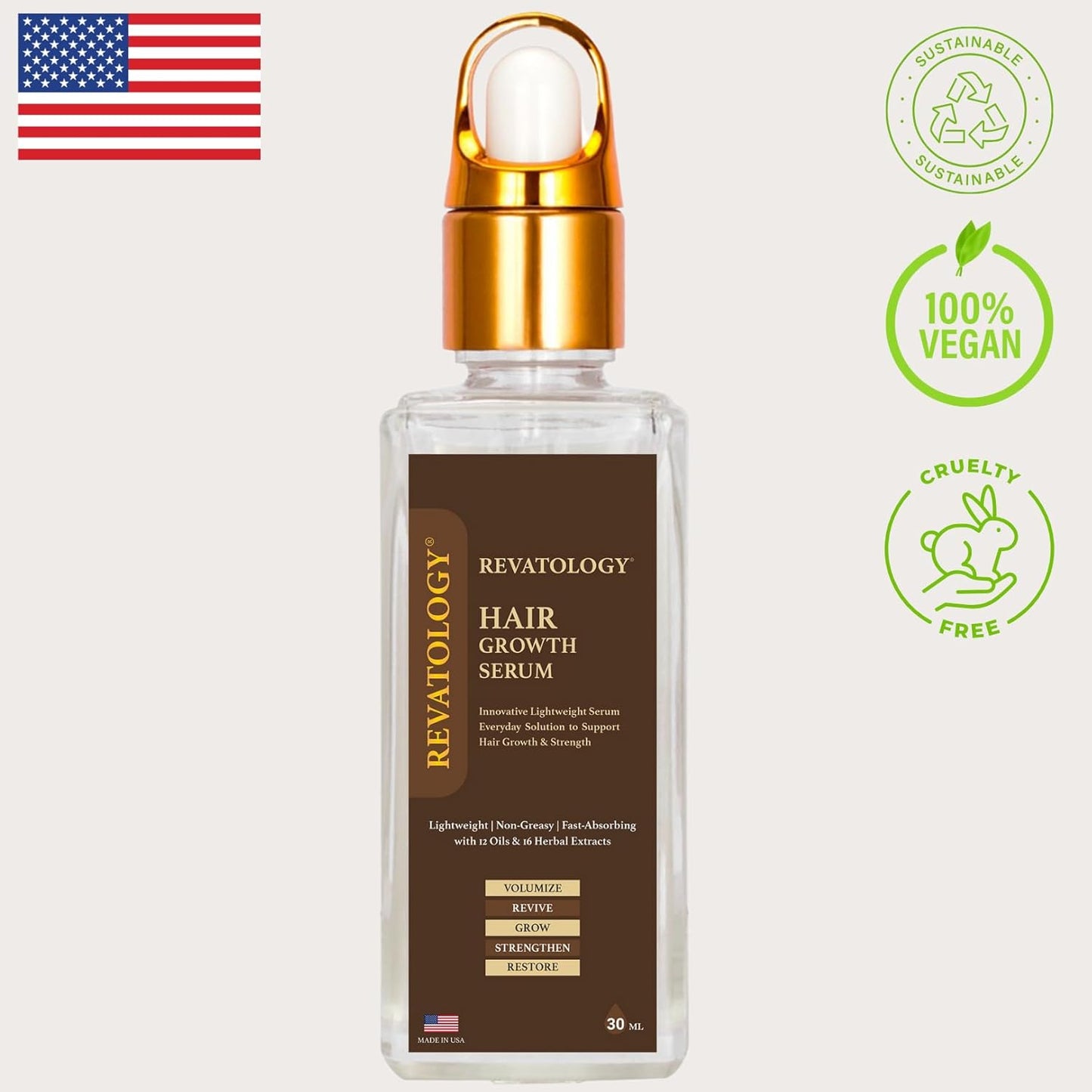 REVATOLOGY Hair Growth Serum and Leave-in Conditioner for Adults (Made in USA) Daily Use Formula 30 Oils and Herbal extracts Boosts Regrowth & Strengthens Roots | Cruelty & Chemical Free