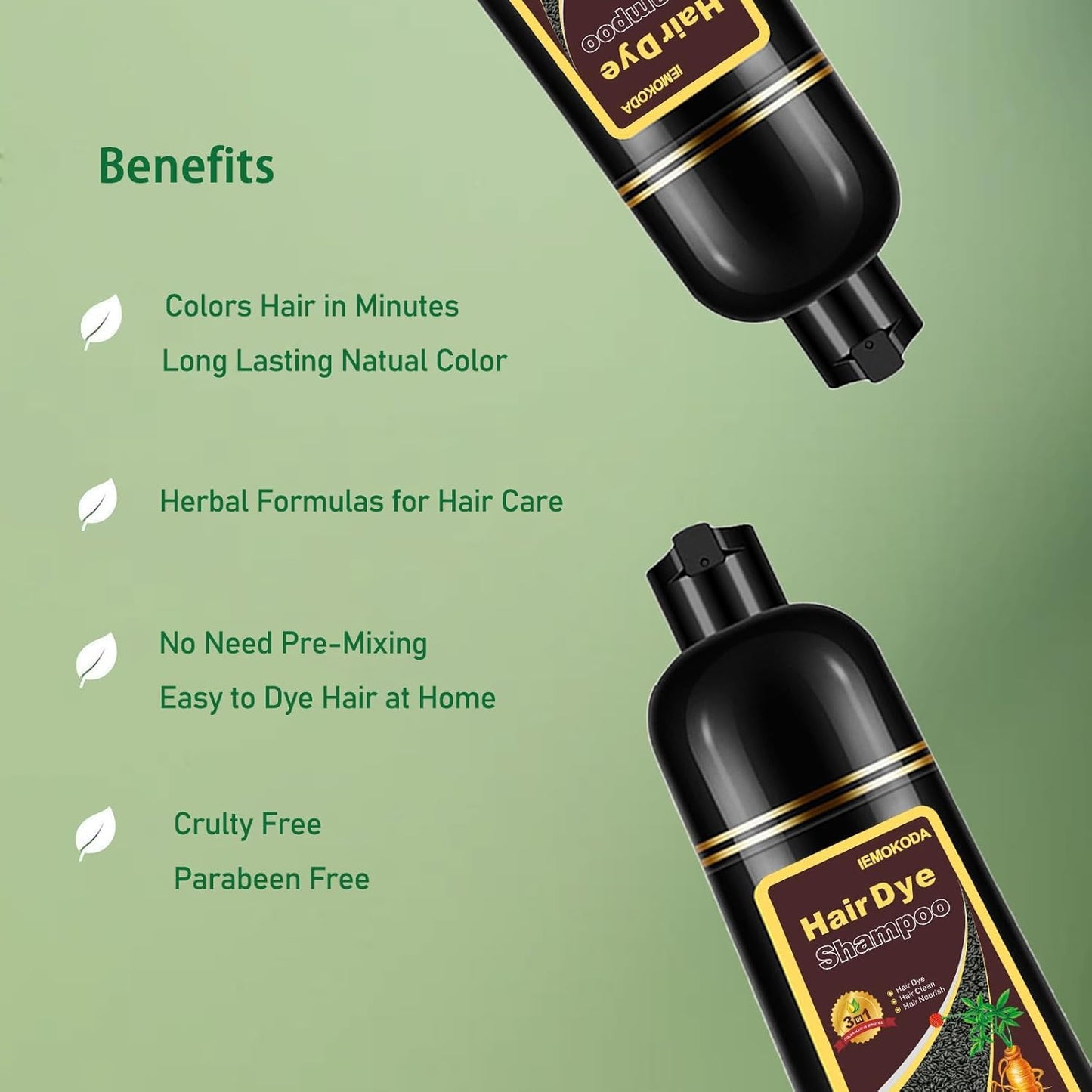 Dark Coffee Hair Dye Shampoo for Gray Coverage, Herbal Hair Color Shampoo Works in Minutes, Brown Hair Shampoo for All Hair Types, Lasting Shampoo Hair Dye