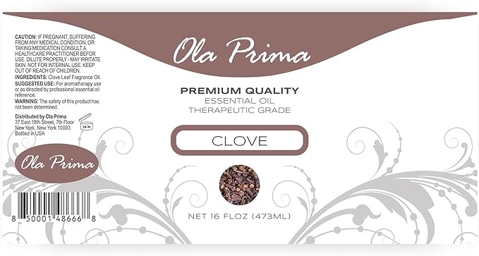 Ola Prima Clove Essential Oil for Aromatherapy, Diffuser, Soap, and Skin Moisturizer (16oz Bulk)