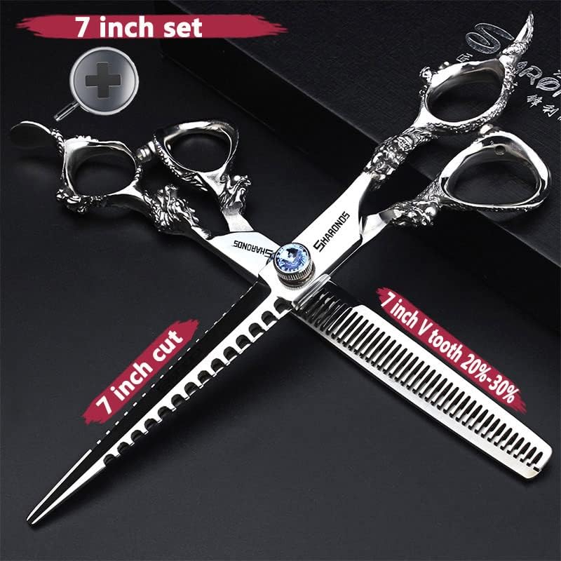 7" 7.5" 8"9" Professional Hairdressing Scissors Barber Salon Hair Cutting Dragon Shears (Large). (7 inch 2pc-A)
