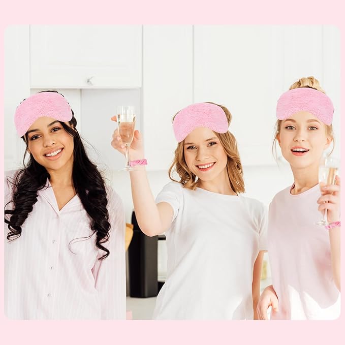 Casoty 18 Pcs Spa Headbands with Plush Sleep Eye Masks Set, Slumber Party Supplies for Women Girls, Skincare Headbands, Makeup Headband for Face Washing Shower Yoga Spa Pajama Party