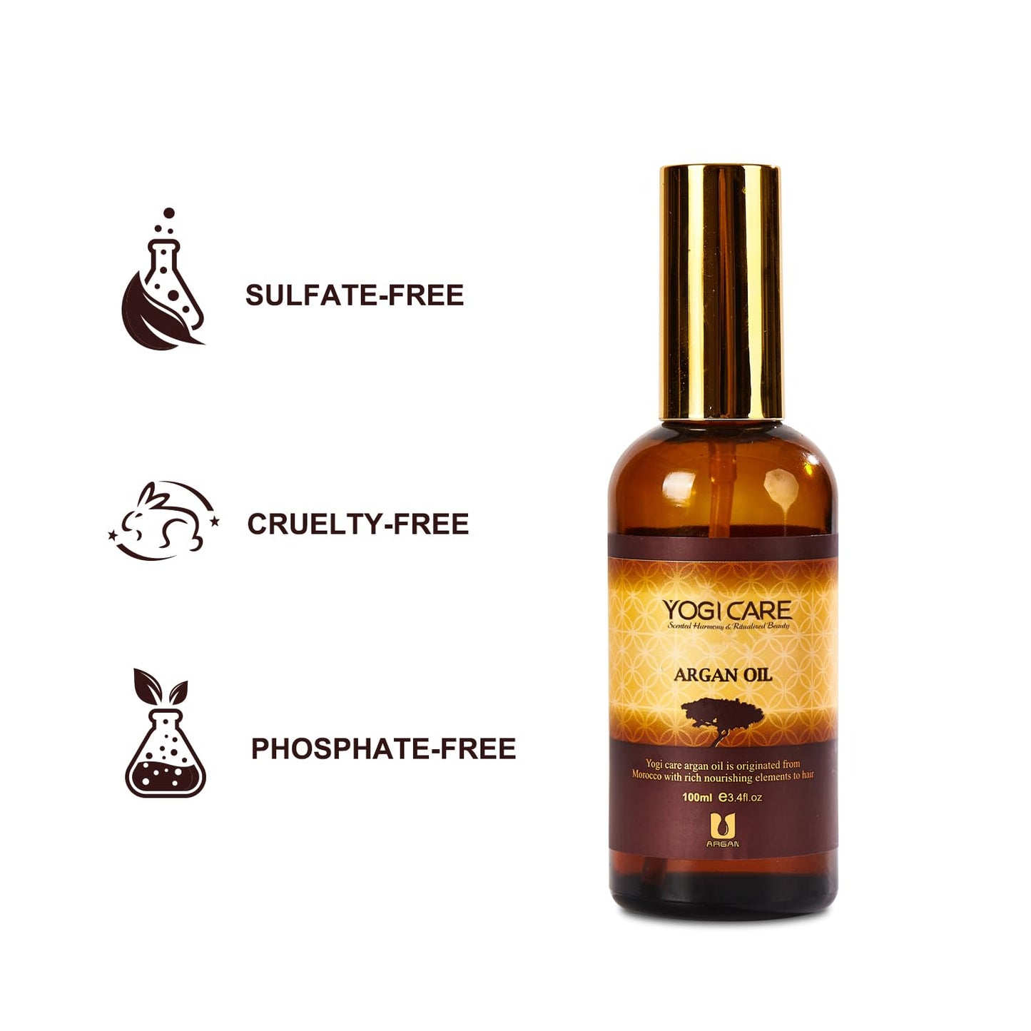 Moroccan Argan Oil For Frizzy, Dry & Damaged Hair – Nourishing & Strengthening Hair Care Oil For All Hair Types – Anti Frizz, Moisturizing, Repair & Shine – 3.4 FL.OZ Glass Bottle