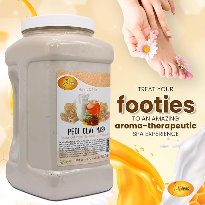 SPA REDI - Clay Mask, Milk and Honey, 128 Oz - Pedicure and Body Deep Cleansing, Skin Pore Purifying, Detoxifying and Hydrating