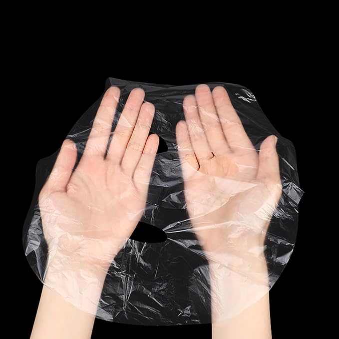 200 Sheets Plastic Face Mask, Disposable Face Mask Facial Mask Set Spatula Transparent Moisturizing Face Mask Disposable Face Thin Facial Plastic Wrap Retention for Skin Care & DIY Spa Mask