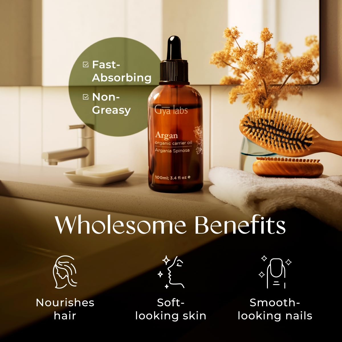 Gya Labs Argan Hair Oil - 3.4 Fl Oz - for Scalp Health, Strengthens & Protection from Damage