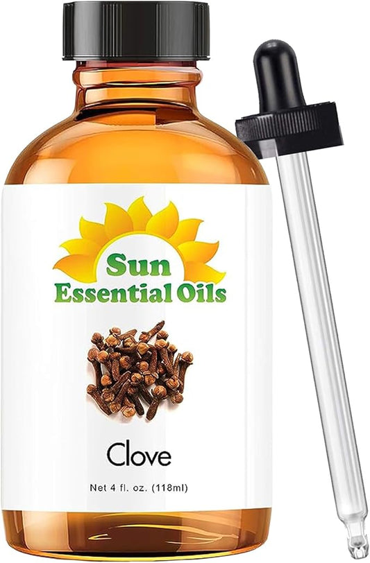 Sun Essential Oils Clove Essential Oil 4 oz with Dropper for Diffuser, Skin & Aromatherapy