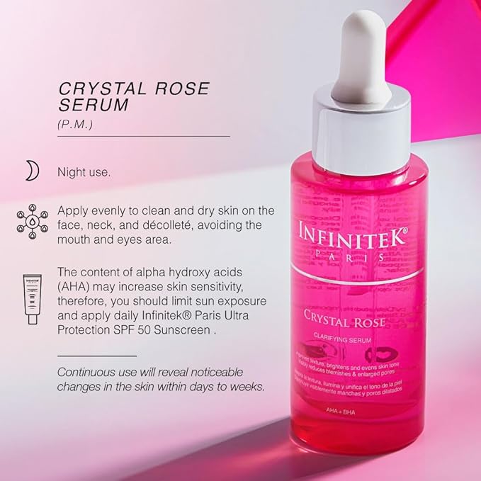 Infinitek Paris Crystal Rose Serum - Hydrating and Exfoliating Brightening Serum, Face Moisturizer and Skin Lightening Serum for Radiant, Moisturized Skin - Premium Facial Moisturizer 1 Fl Oz