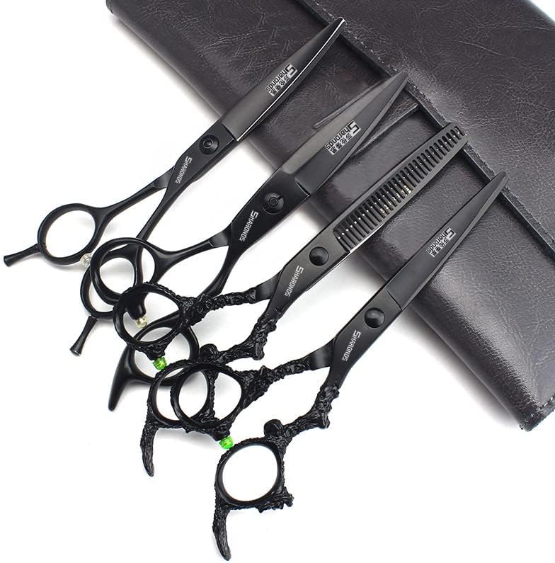 6 Inch 4pc Ergonomic Barber Scissors, 440C Stainless Steel, Right Hand, Hairdressing Scissors