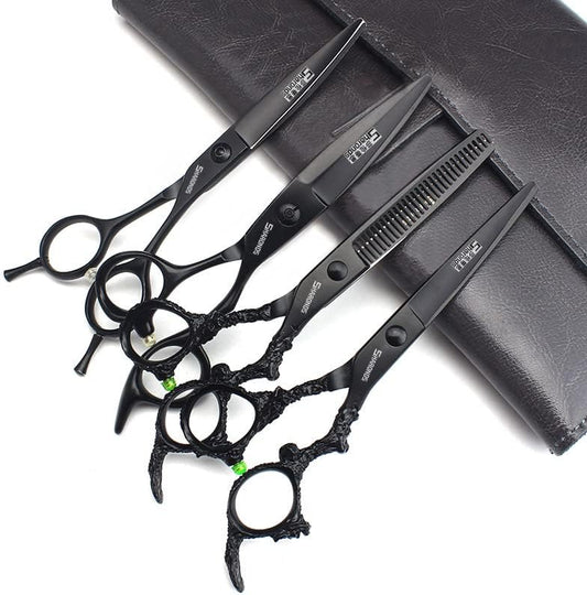 6 Inch 4pc Ergonomic Barber Scissors, 440C Stainless Steel, Right Hand, Hairdressing Scissors