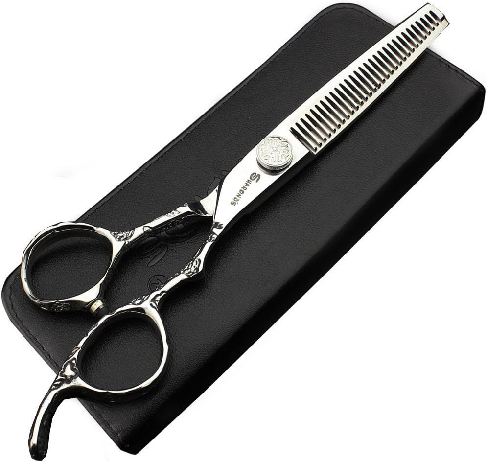 6/7/8-Inch Professional Hair Scissors Haircut Rose Pattern Hair Scissors Styling Tools Japanese Stainless Steel Scissor Set (6-in thinning scissors)
