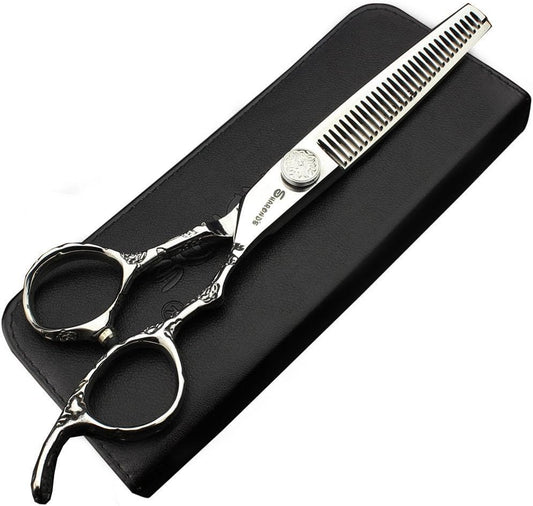 6/7/8-Inch Professional Hair Scissors Haircut Rose Pattern Hair Scissors Styling Tools Japanese Stainless Steel Scissor Set (6-in thinning scissors)