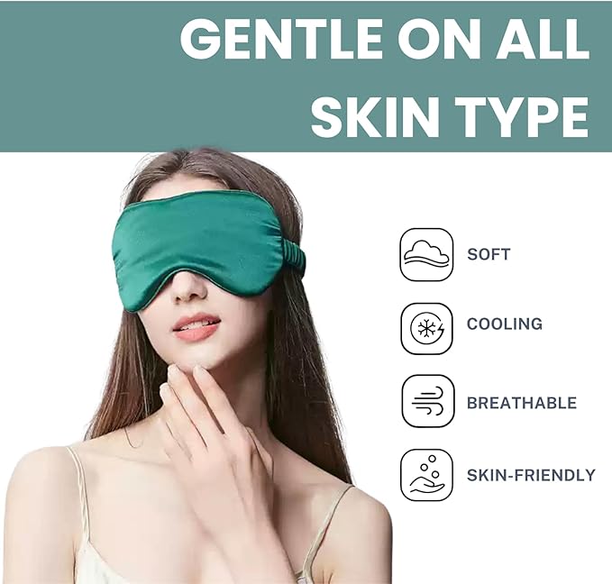 Silk Satin Sleeping Eye Mask, Dark Green Sleep Eye Mask Night Blindfold for Women and Men, Soft Breathable Blackout Eyeshade Eye Cover for Travel, Wedding Bridesmaid Gift