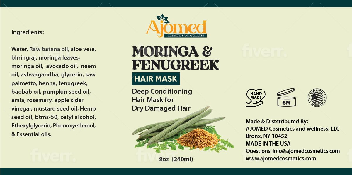 MORINGA & FENUGREEK HAIR MASK- HAIR treatment masque- Conditioner for Dry or Damaged Hair & dandruff (8 Ounces)