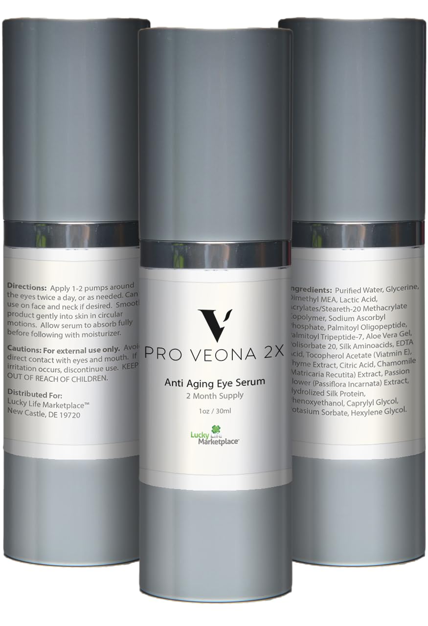 Pro Veona 2x Eye Serum - Anti Aging Eye Serum for Dark Circles & Puffiness - 2 Month Supply - Promote Collagen Production & Skin Cell Renewal - Under Eye Treatment - Vitamin C & E - Wrinkle-Correcting