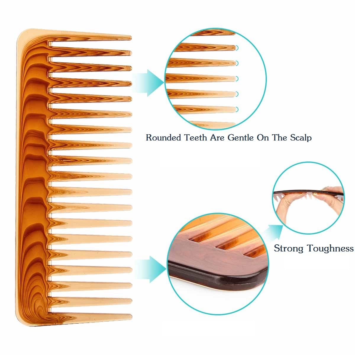 Large 6.2 Inch Detangling Comb, Wide Teeth for Long Thick Curly Wavy Hair, Hair Styling Tools Detangler Comb For Wet and Dry，2 Pack