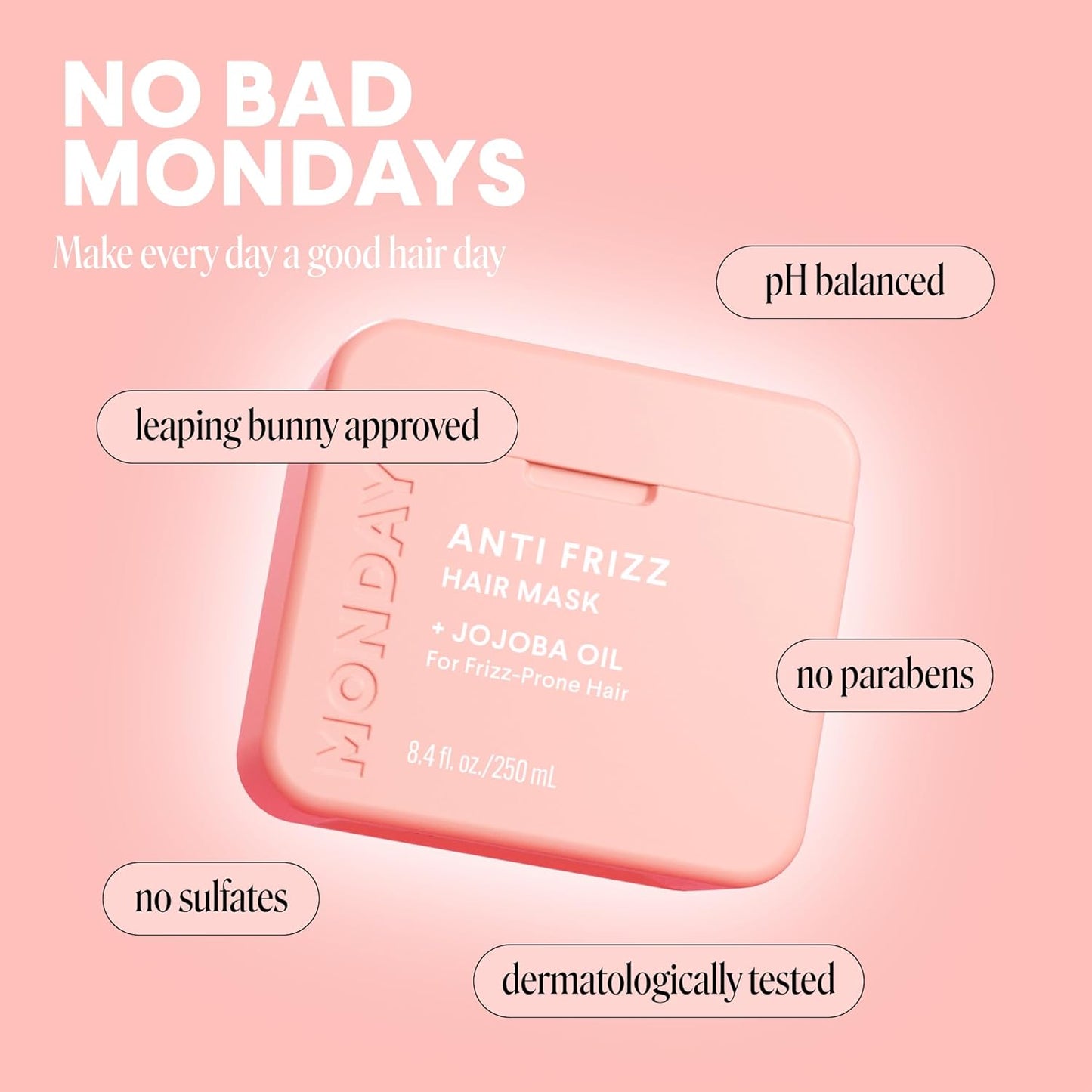 MONDAY HAIRCARE ANTI-FRIZZ Hair Mask with Shea Butter, Jojoba, Coconut, & Almond Oil for Frizz-Prone Hair 250 mL (Dual Pack)