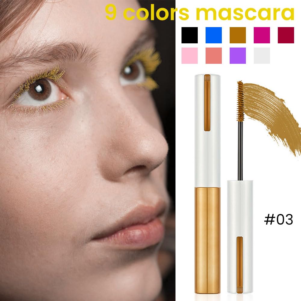 Colored Eyelash Comb Set - blonde mascara Waterproof & Voluminous Long Lasting Gold Mascara Vegan & Cruelty-Free Eye Makeup for Women(03#Gold)