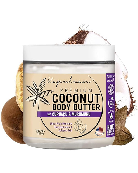 Coconut Body Butter for Women Dry Skin, Body Butter with Pure Coconut Oil, Cupuaçu & Murumuru, Whipped Body Butter for Women, Shea Body Butter Cream, Mantequilla Corporal (Watermelon & Freesia Scent)