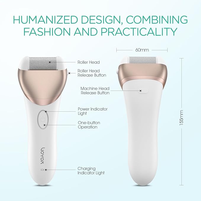 VOYOR Electric Foot Callus Remover Rechargeable Foot File Waterproof Pedicure Tools, Professional Callus Remover for Feet 3 Roller Heads Foot Scrubber Electric Foot Grinder CR300 (Champagne Gold)