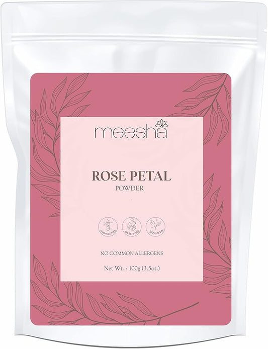 Rose Petal Powder by meesha | for Radiant Skin and Lustrous Hair | Cleansing, Hydrating, Skin Toning Powder | DIY face Masks, Bath Salts, Bath Bombs, Body Scrubs | 100% Natural Skincare and haircare