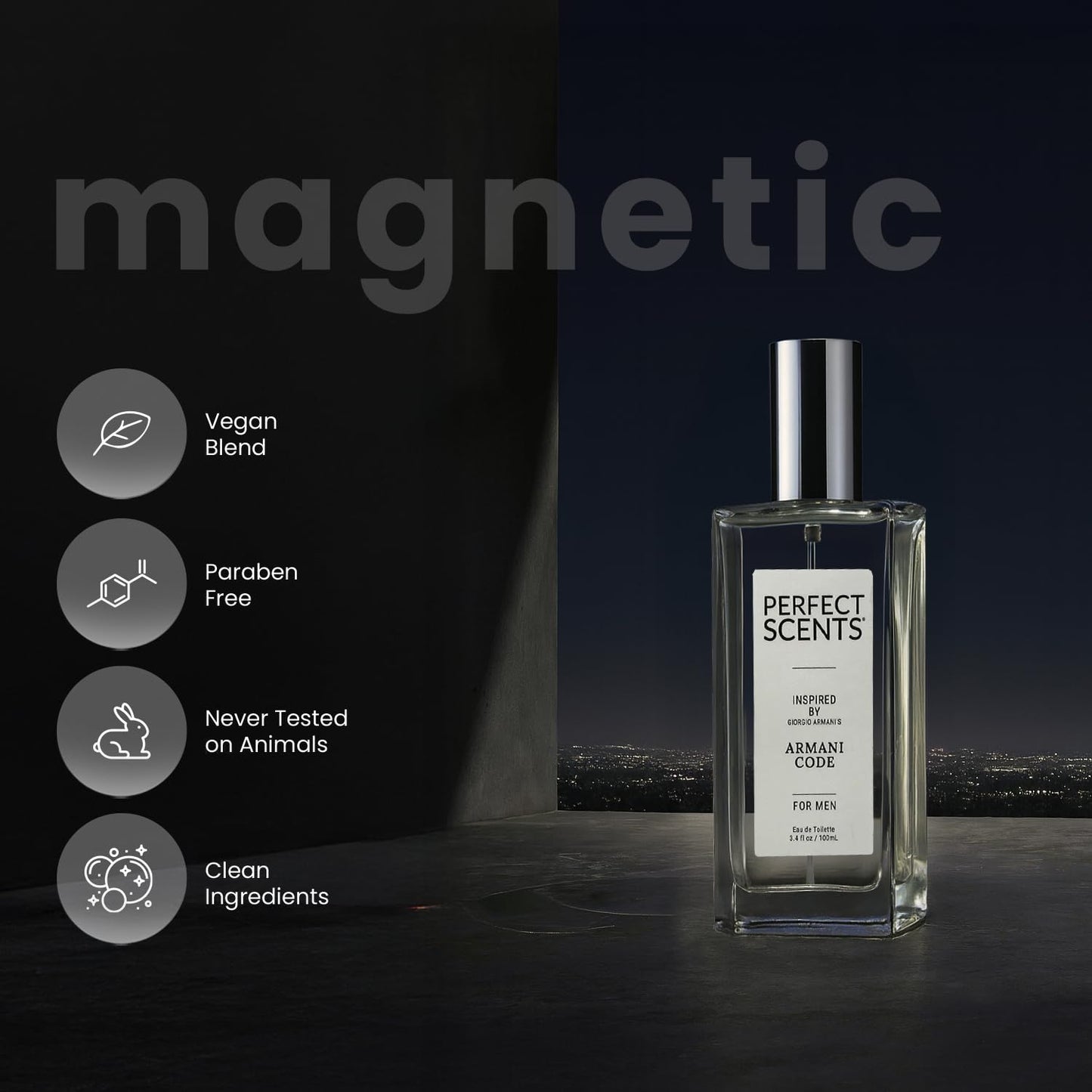 Perfect Scents Fragrances, Inspired by Giorgio Armani’s Armani Code, Men’s Eau de Toilette, CLEAN, Vegan, Paraben-Free, Phthalate-Free, Never Tested on Animals, 3.4 Fluid Ounces