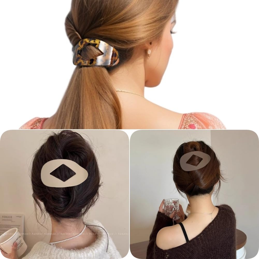 8PCS Rhombus Flat Hair Clips for Women Girls, Elegant Large Strong Hold Ladies Hair Claw Clamp Barrettes for Lying Down Styling Accessories, 3.94" Medium Matte Neutral Leopard Color