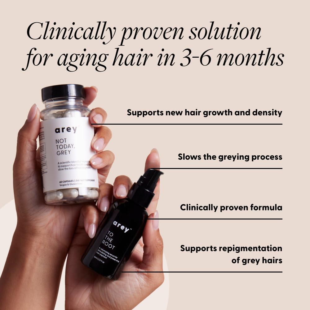 Arey The System Daily Hair Serum and Supplement Treatment for Women & Men | Slows Grey Hair Growth in 3-6 Months | Promote Thicker, Fuller Regrowth | Biotin, B + D Vitamins (1 Month Supply)