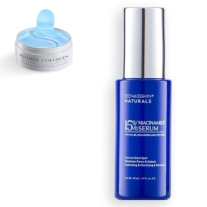 15% Niacinamide Serum With VC, B5, Hyaluronic Acid, Peptide 50ML - Under Eye Patches for Dark Circles, Reduce Wrinkles Puffy & Bags, Anti Aging Moisturizer Cream and Niacinamide Serum 30 Pairs