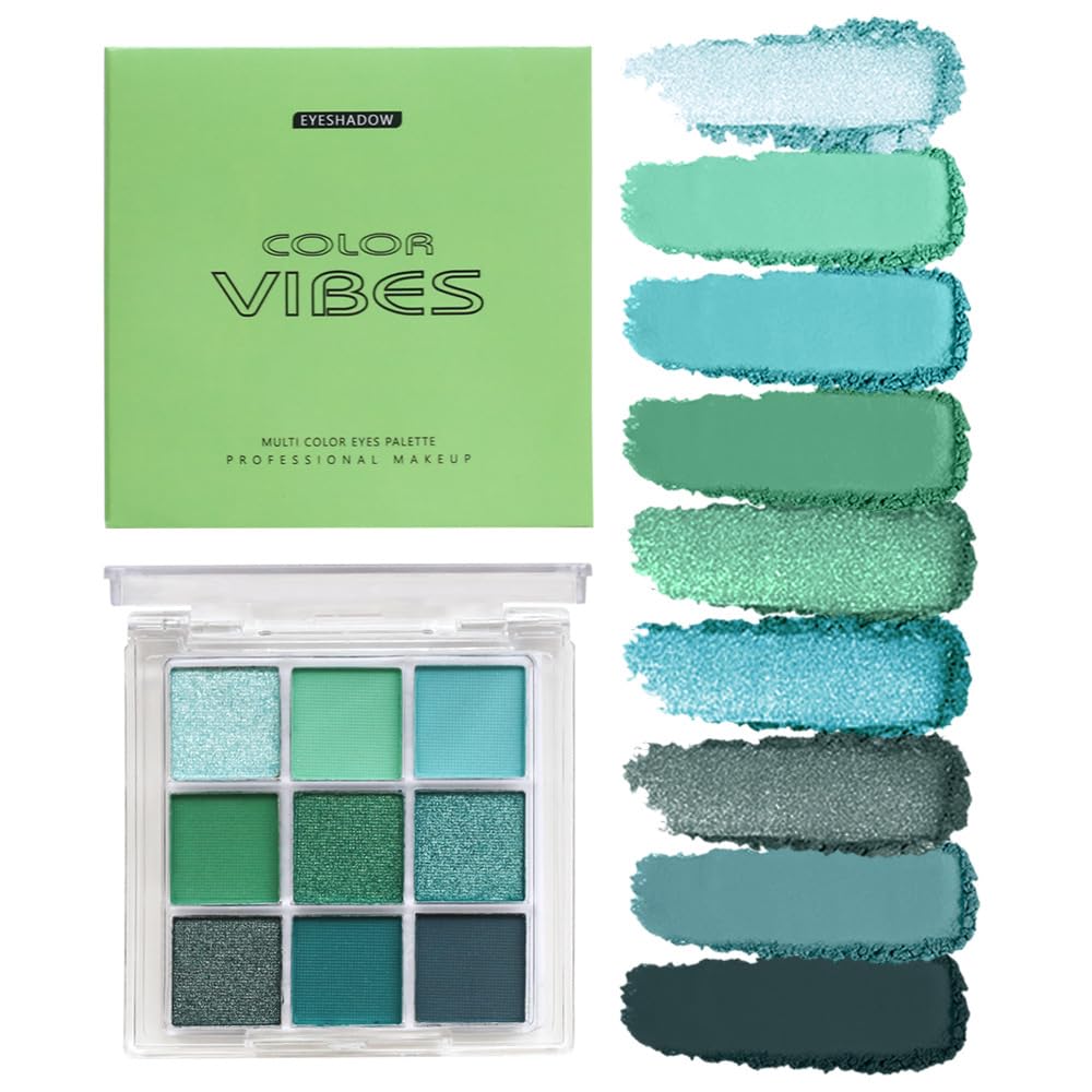 9 Colors Eyeshadow Palette - Avocado Green Eyeshadow Theme, High Pigmented Blendable Matte & Glitter Shimmer Finishes, 24-Hour Long Lasting Eye Makeup for Christmas & Music Festivals(Avocado Green)
