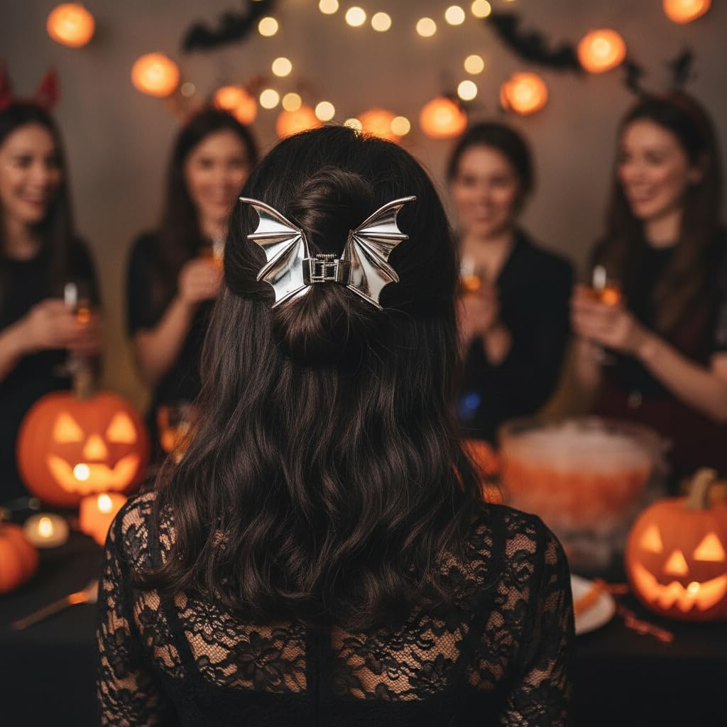 ﻿Bat Hair Clips-Metal Black Alloy for Halloween Hair Clips Nonslip Terror Ghost Bat Strong Hold Hair Jaw Hair Accessories