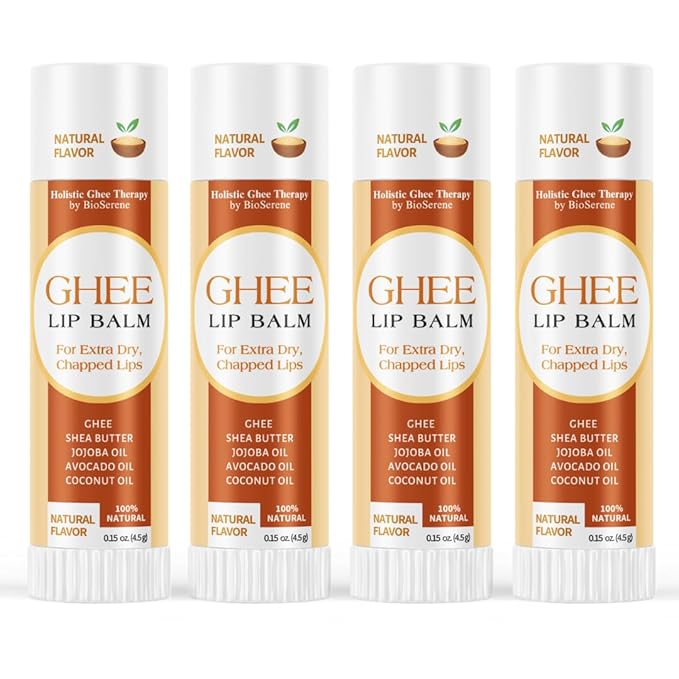 All Natural Lip Balm For Very Dry Lips | Hydrating & Moisturizing Lip Balm with Shea Butter, Ghee, Jojoba Oil, Coconut Oil | Chapped Lips & After Sun Care | BioSerene (4.5 gms/tube, Natural)