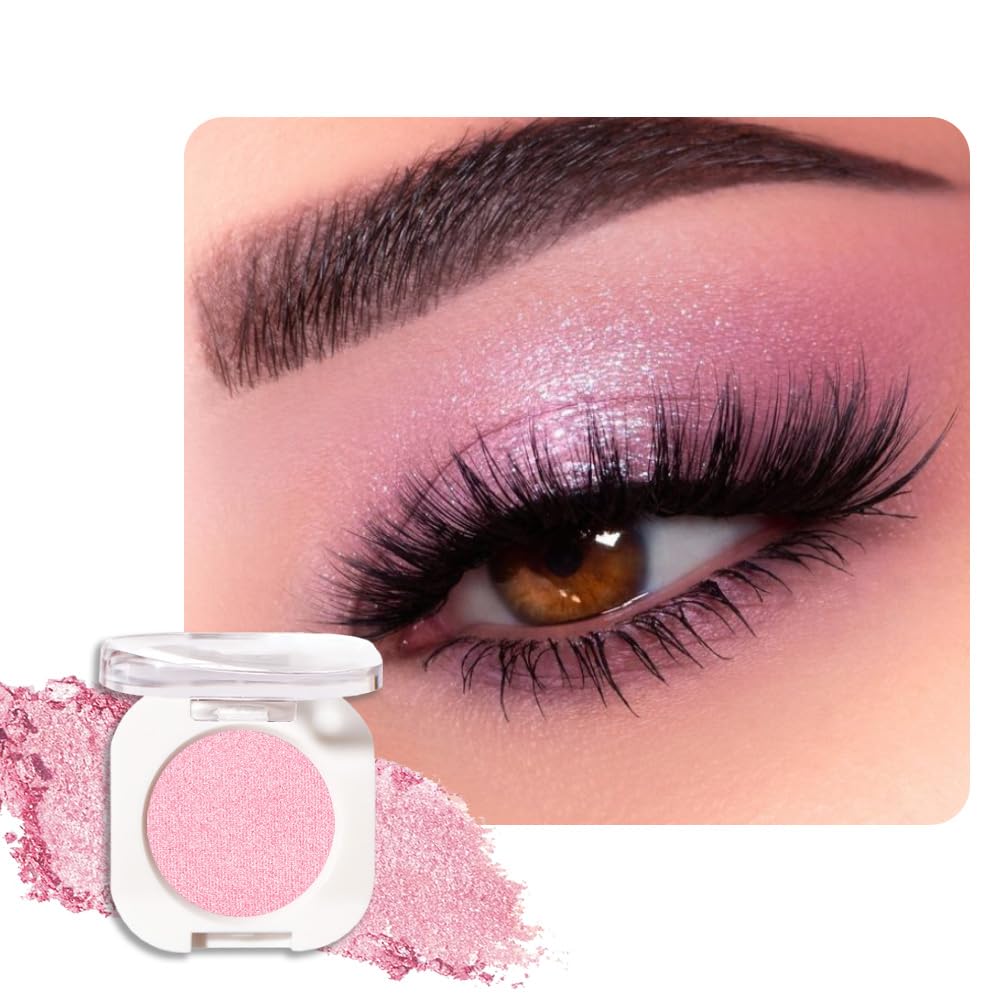 Pink Shimmer Single Eyeshadow, Lightweight Blendable Mini Eye Shadow for Older Women, Monochrome Eyeshadow Palette Makeup Pigmented Waterproof, Vegan & Cruelty-Free, 29