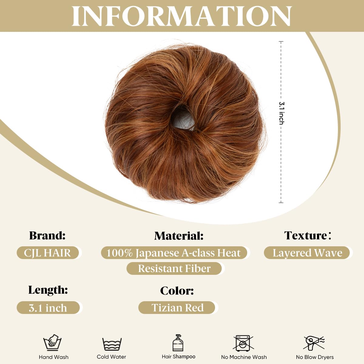 CJL HAIR 2PCs Small Cute Messy Bun Hair Piece for Thin Hair Women Mini Synthetic Curly Bun Scrunchies Updo Hairpieces Tizian Red